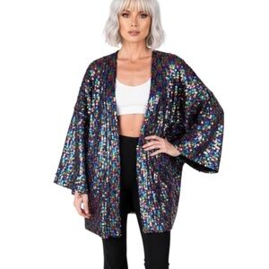 Sequin Open-Front Kimono Jacket - Multicolor